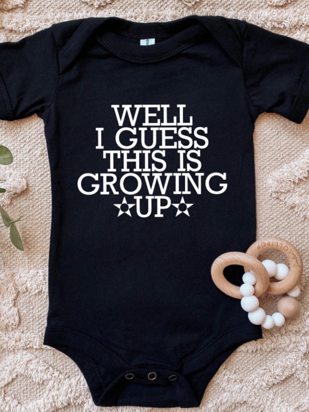 Black Kids One-Piece Bodysuit with Emo 'Growing Up' Slogan